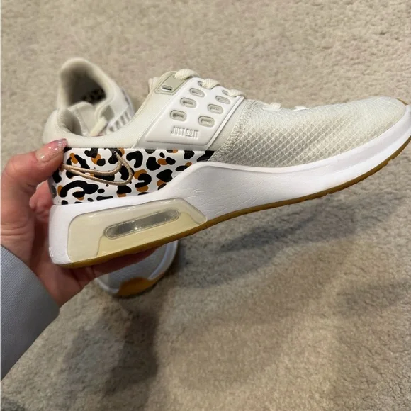 Nike Women’s White Athletic Sneakers with Leopard and Gold Swoosh - Picture 3 of 5